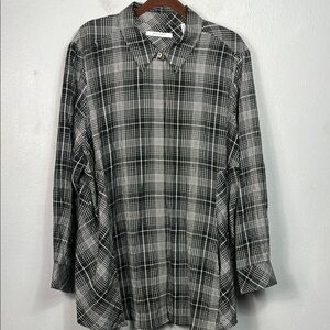 Foxcroft Black & White Plaid Long Sleeve A-Line Pocket Blouse 20W